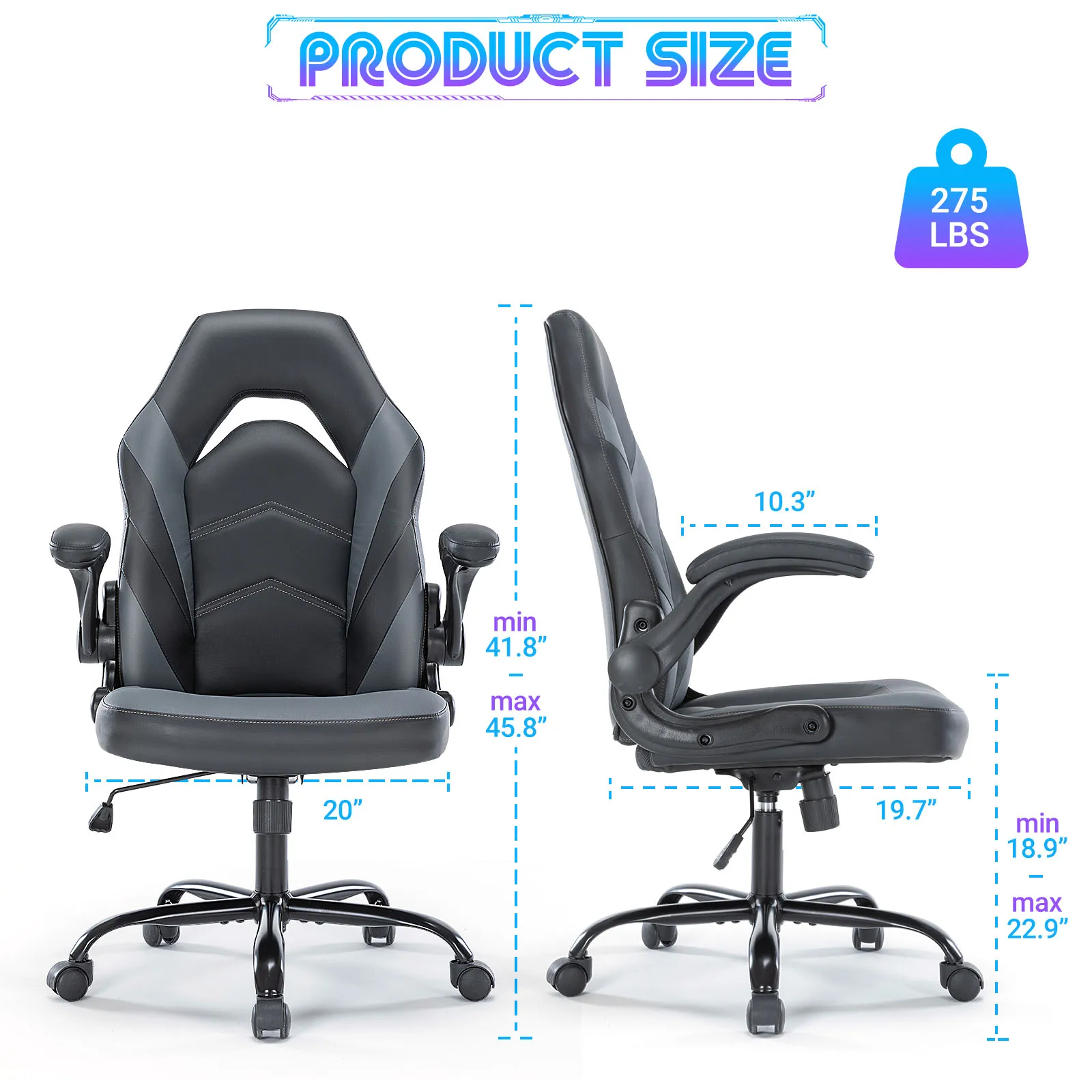 Ergonomic PU Leather Gaming Chair Adjustable Office Desk Chair Flip-Up Armrests - Image 3