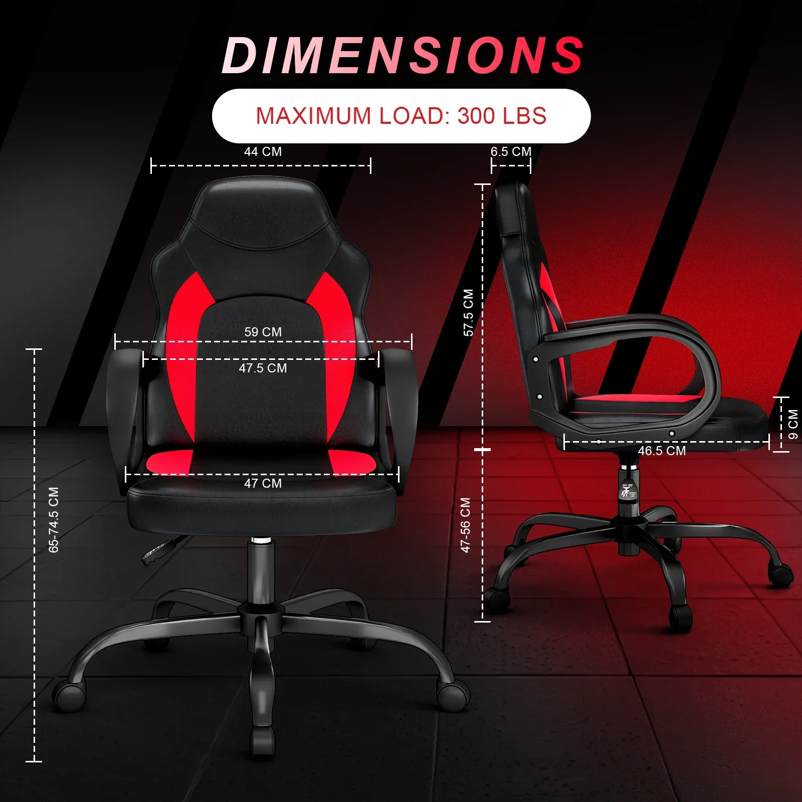 Ergonomic PU Leather Gaming Chair Swivel Adjustable Office Desk Chair Red - Image 3