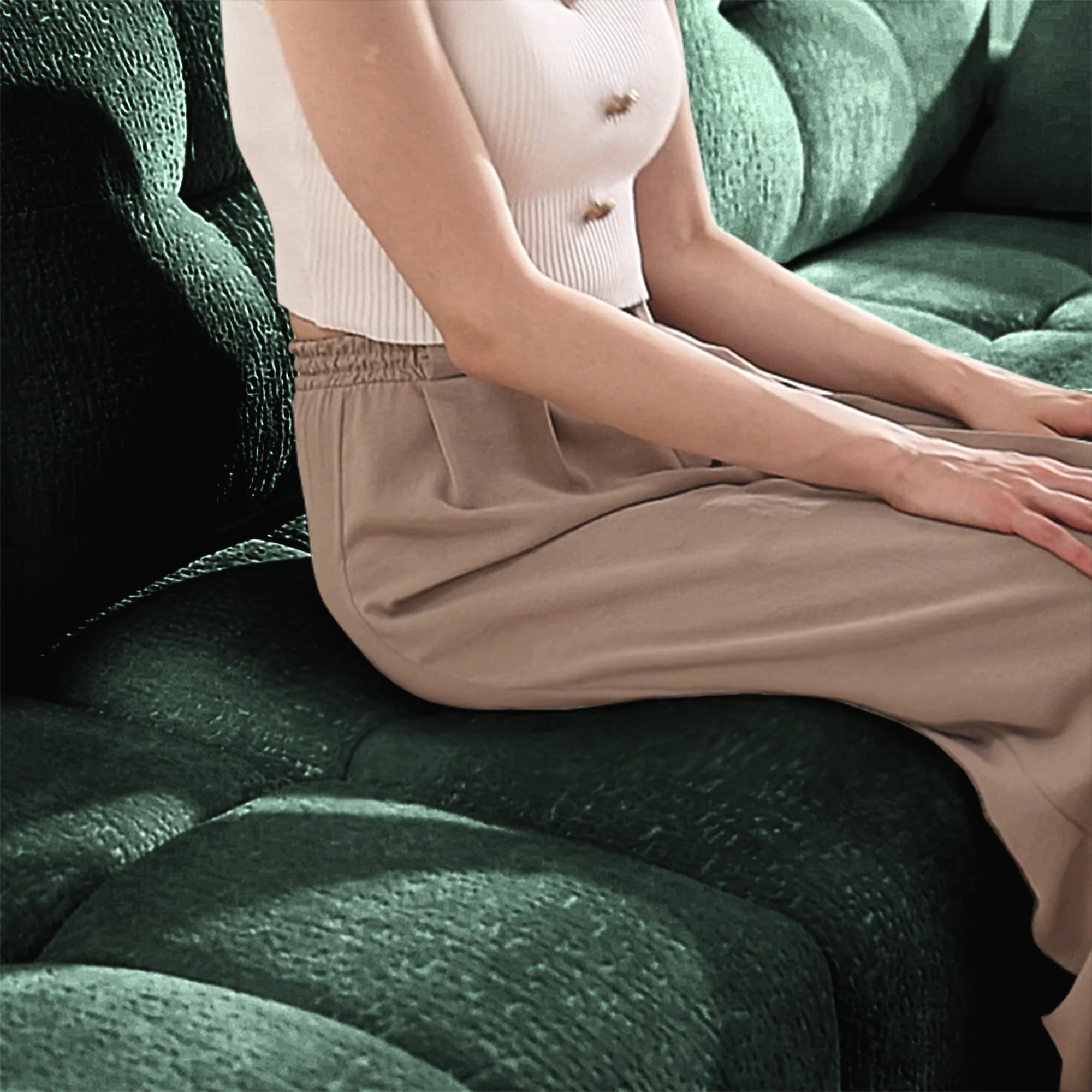 Ergonomic Single Seater Sofa with Ottoman in High-Green Chenille - Image 12