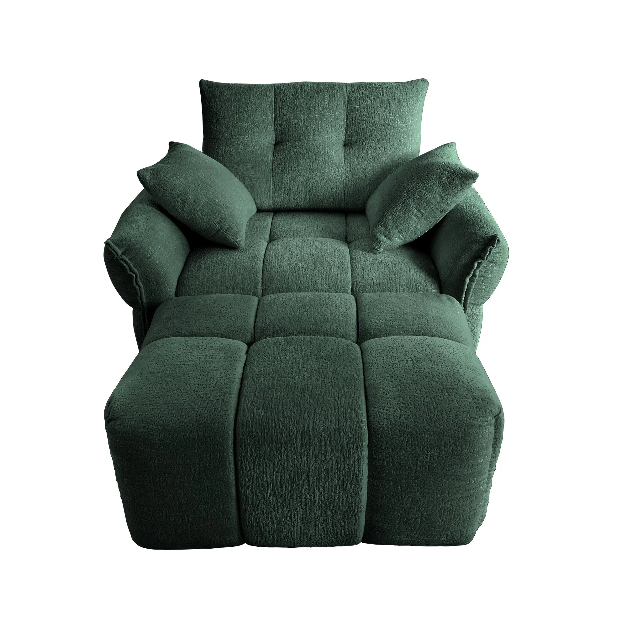 Ergonomic Single Seater Sofa with Ottoman in High-Green Chenille - Image 6