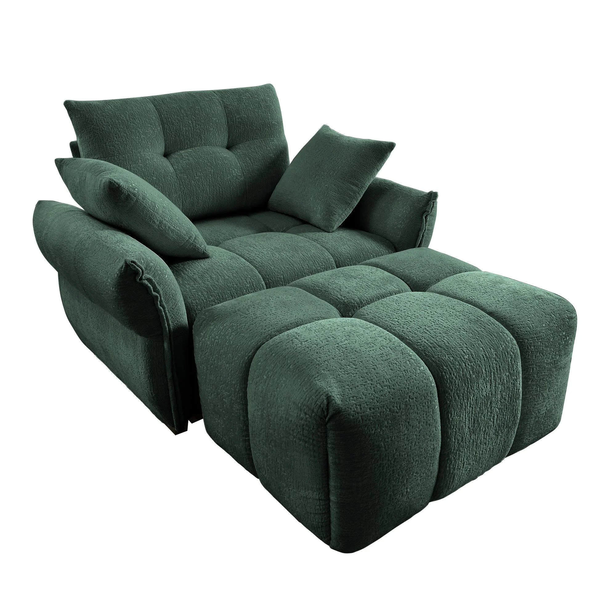 Ergonomic Single Seater Sofa with Ottoman in High-Green Chenille - Image 9