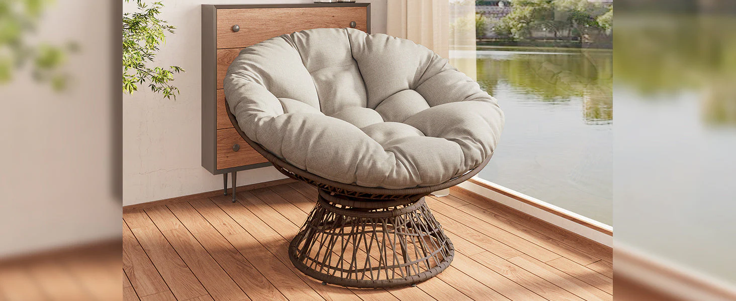 Ergonomic Wicker Chair with Cloud Density Cushion and Swivel - Image 11
