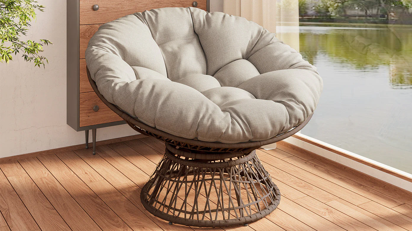 Ergonomic Wicker Chair with Cloud Density Cushion and Swivel - Image 12