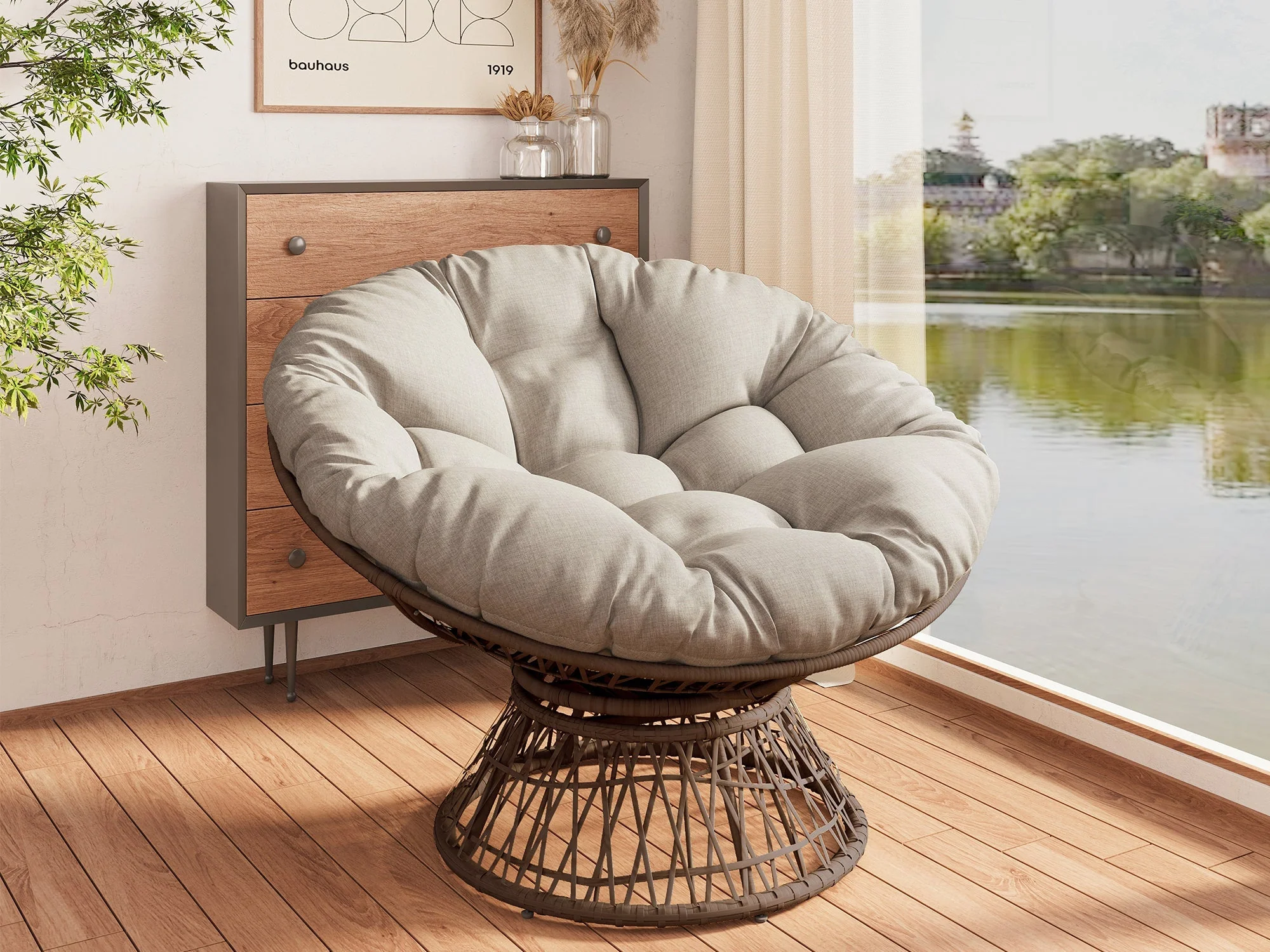 Ergonomic Wicker Chair with Cloud Density Cushion and Swivel - Image 13