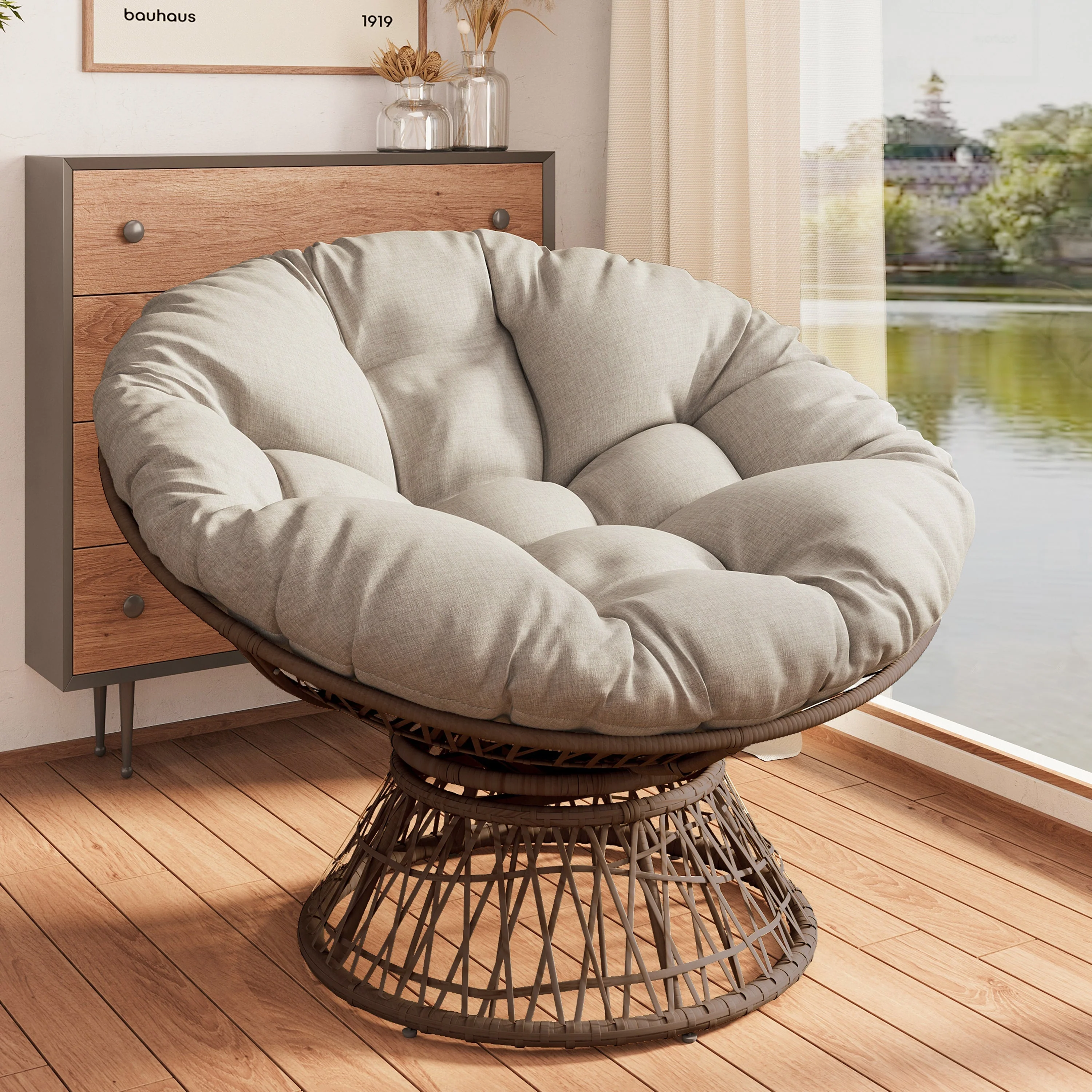 Ergonomic Wicker Chair with Cloud Density Cushion and Swivel - Image 2