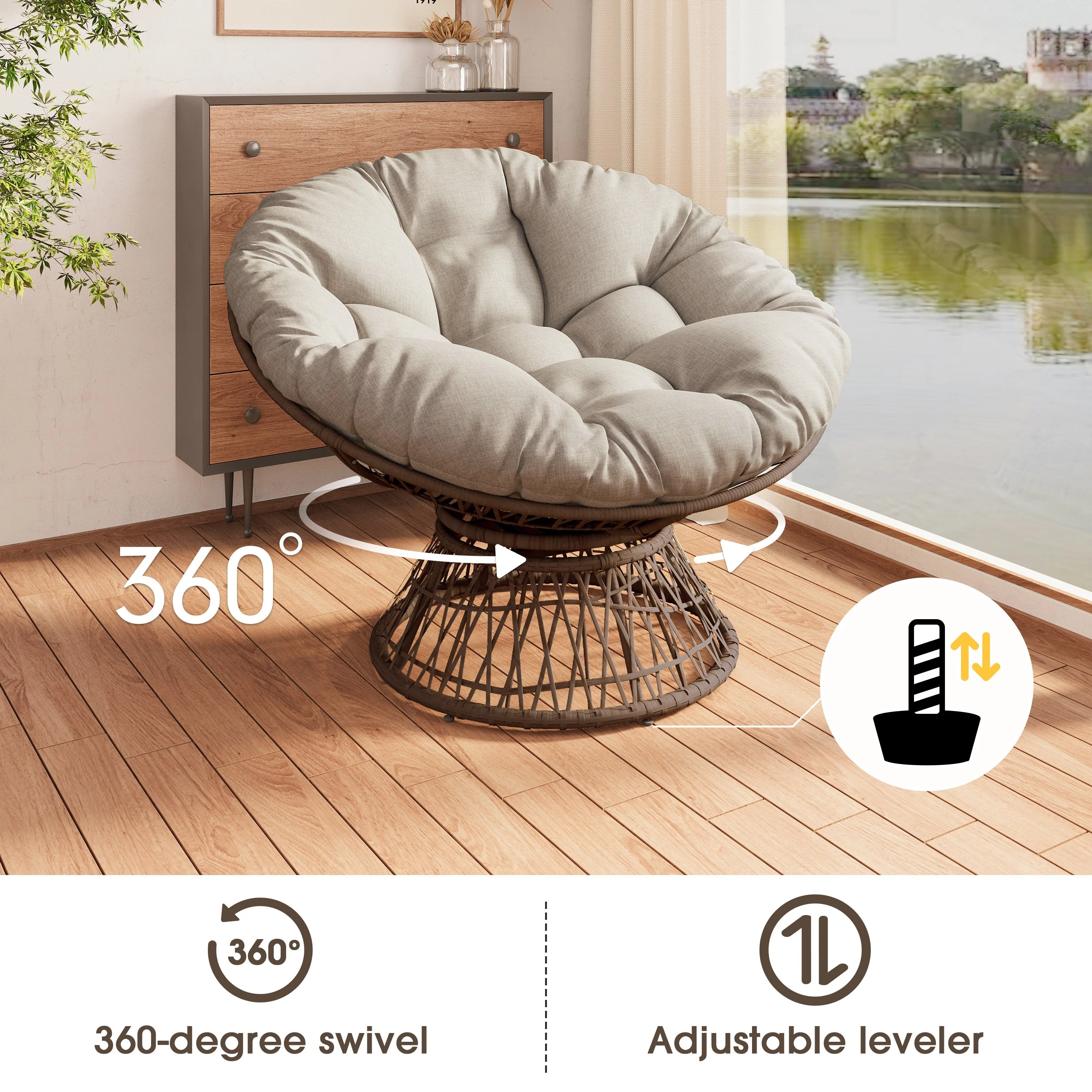 Ergonomic Wicker Chair with Cloud Density Cushion and Swivel - Image 4