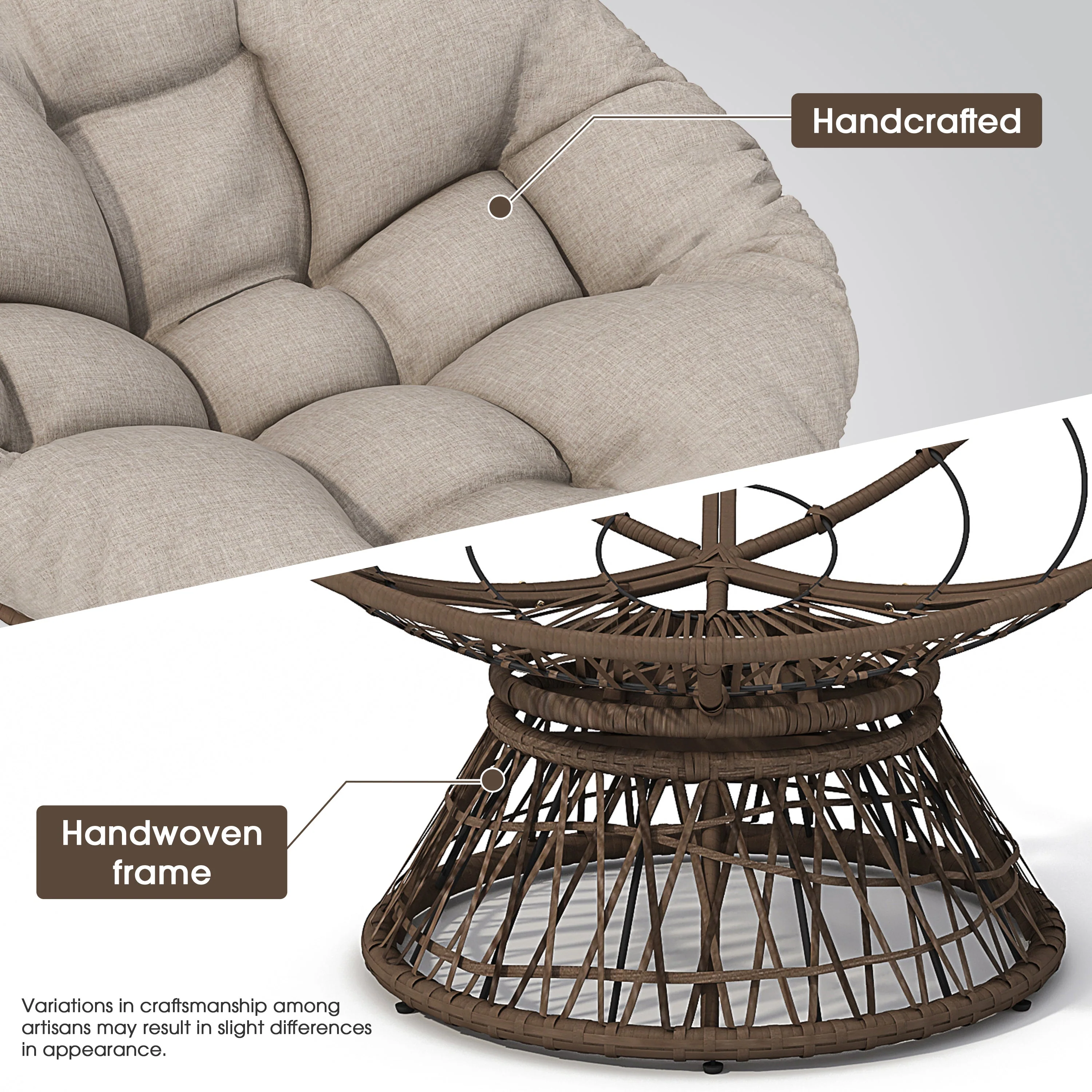 Ergonomic Wicker Chair with Cloud Density Cushion and Swivel - Image 6