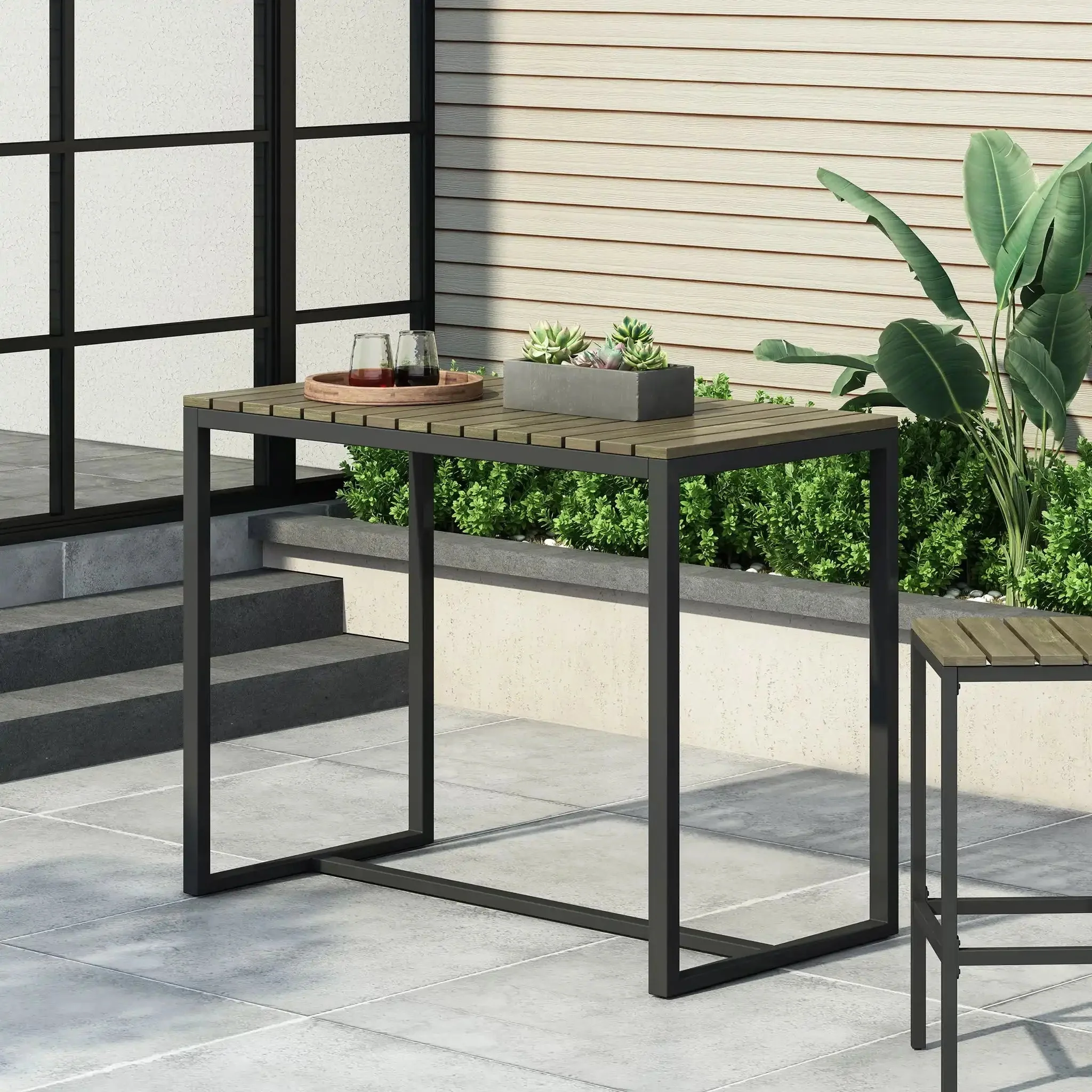 Ernesto - Outdoor Industrial Acacia Wood Bar Table - Image 2
