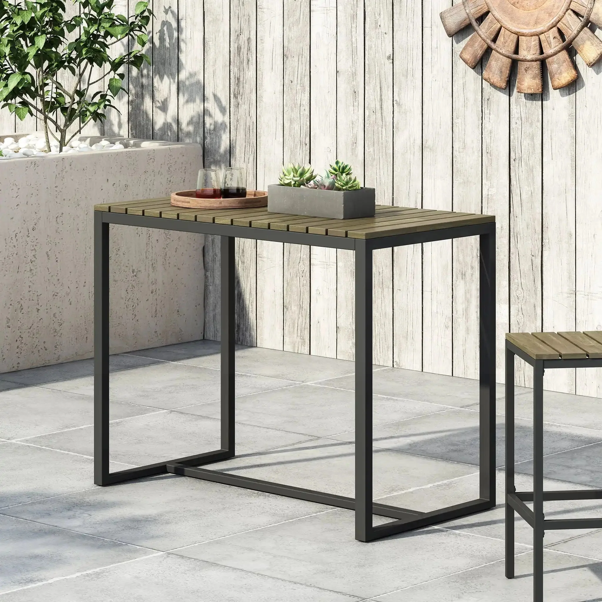 Ernesto - Outdoor Industrial Acacia Wood Bar Table - Image 4