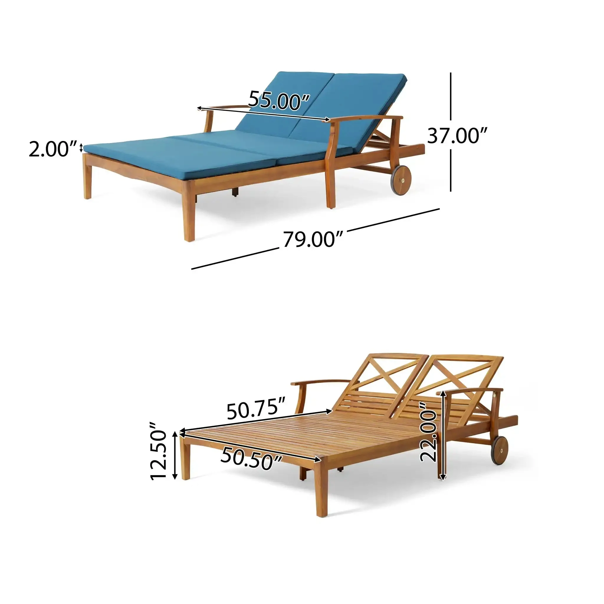 Etherealize - Outdoor Adjustable Double Chaise Lounge With Water Resistant Cushions - Image 3