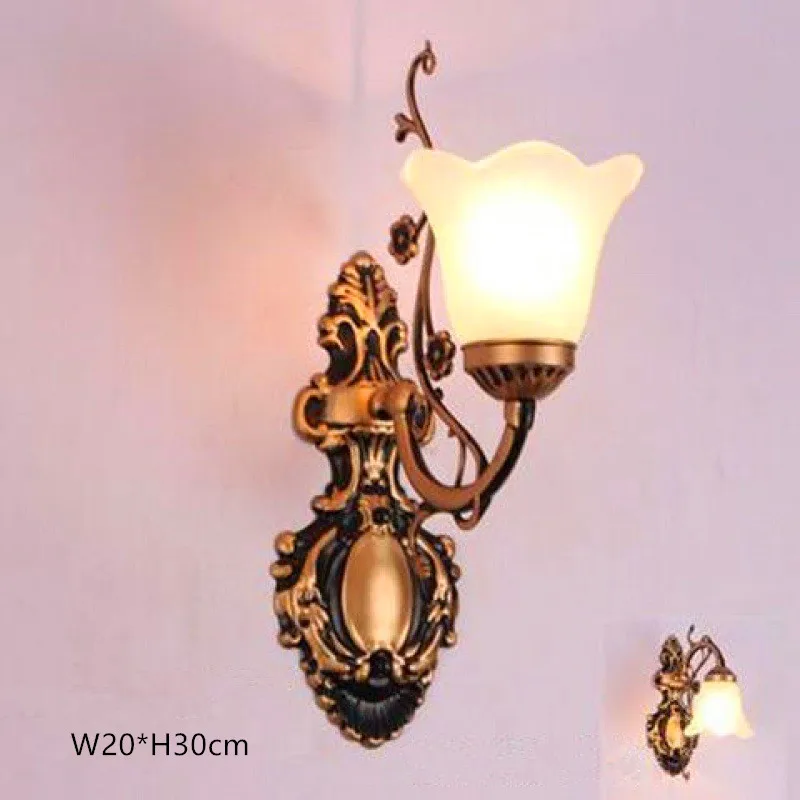 European Retro Wall Lamp Bedroom Bedside Corridor Double Head Bronzing Sconce - Image 11