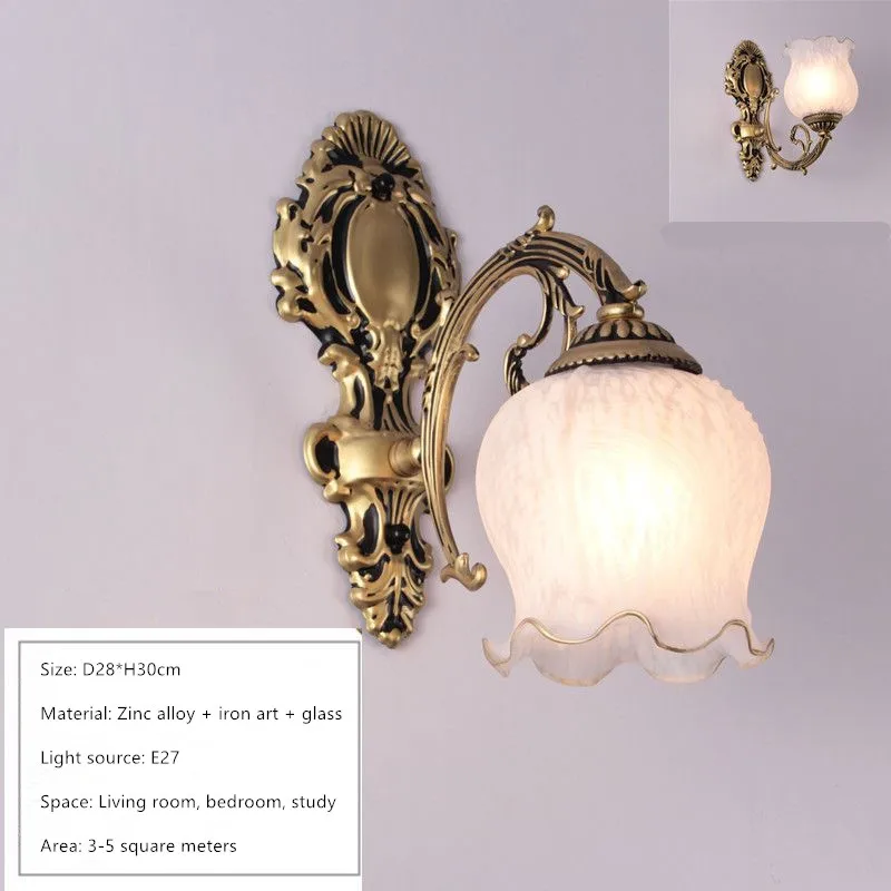 European Retro Wall Lamp Bedroom Bedside Corridor Double Head Bronzing Sconce - Image 12
