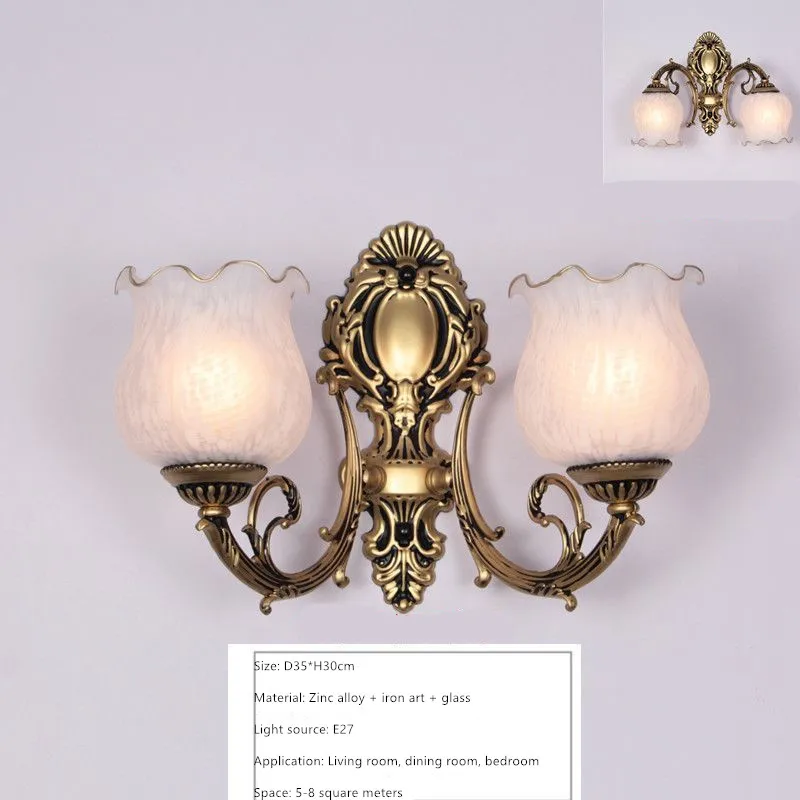 European Retro Wall Lamp Bedroom Bedside Corridor Double Head Bronzing Sconce - Image 17