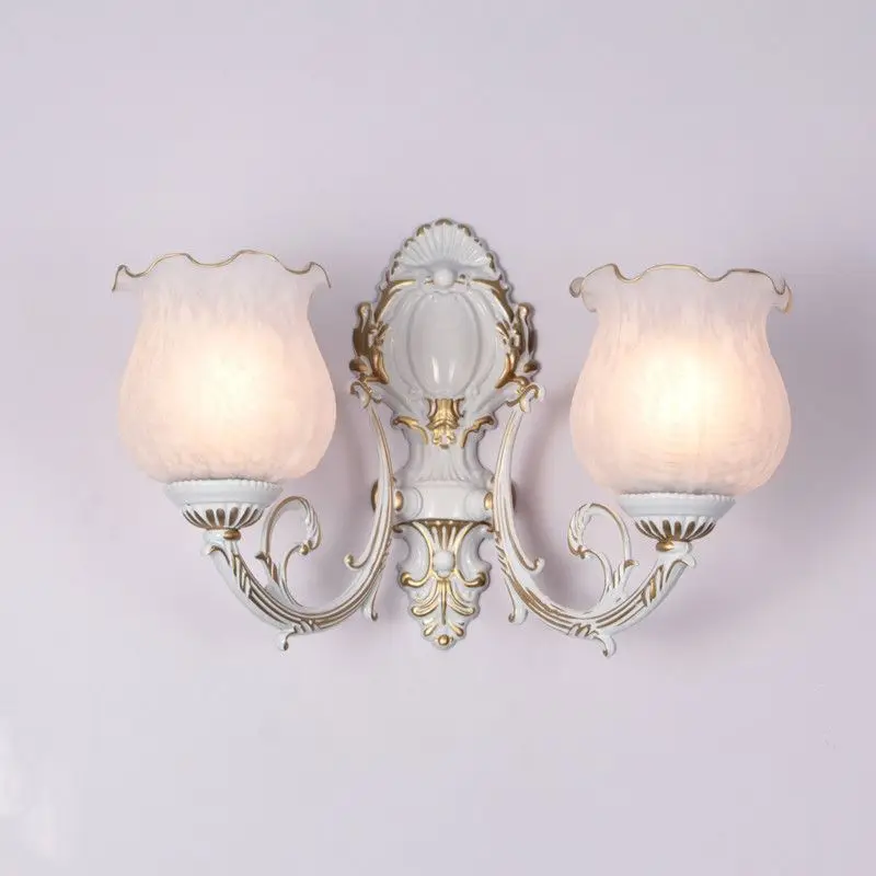 European Retro Wall Lamp Bedroom Bedside Corridor Double Head Bronzing Sconce - Image 2