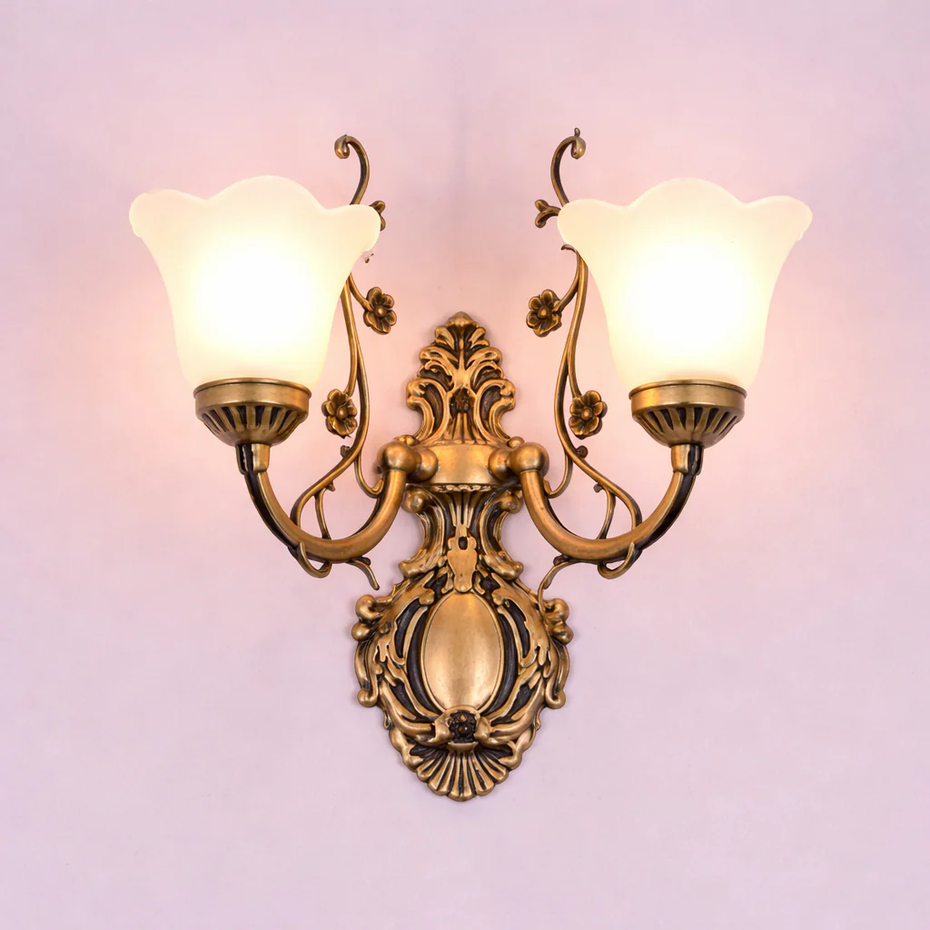 European Retro Wall Lamp Bedroom Bedside Corridor Double Head Bronzing Sconce - Image 22