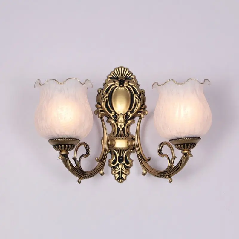 European Retro Wall Lamp Bedroom Bedside Corridor Double Head Bronzing Sconce - Image 3
