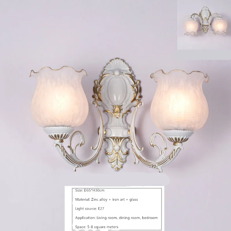 European Retro Wall Lamp Bedroom Bedside Corridor Double Head Bronzing Sconce - Image 6