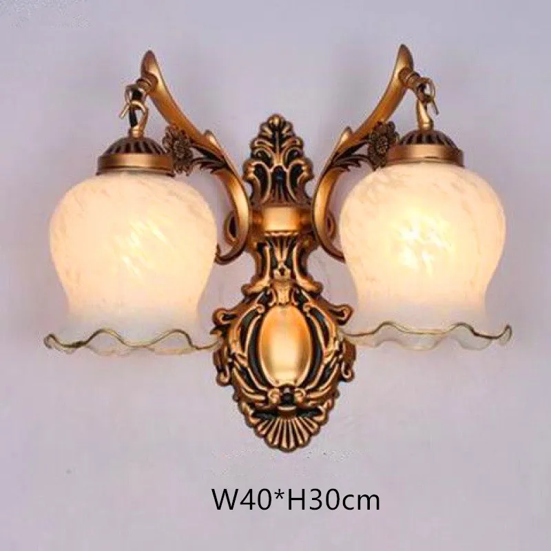 European Retro Wall Lamp Bedroom Bedside Corridor Double Head Bronzing Sconce - Image 8