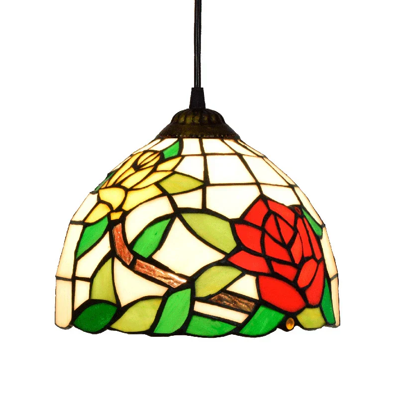 European Stained Glass Pendant Light 20cm Hanging Lamp Dining Bedroom Decor - Image 2