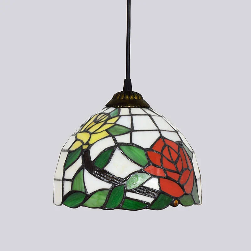 European Stained Glass Pendant Light 20cm Hanging Lamp Dining Bedroom Decor - Image 4