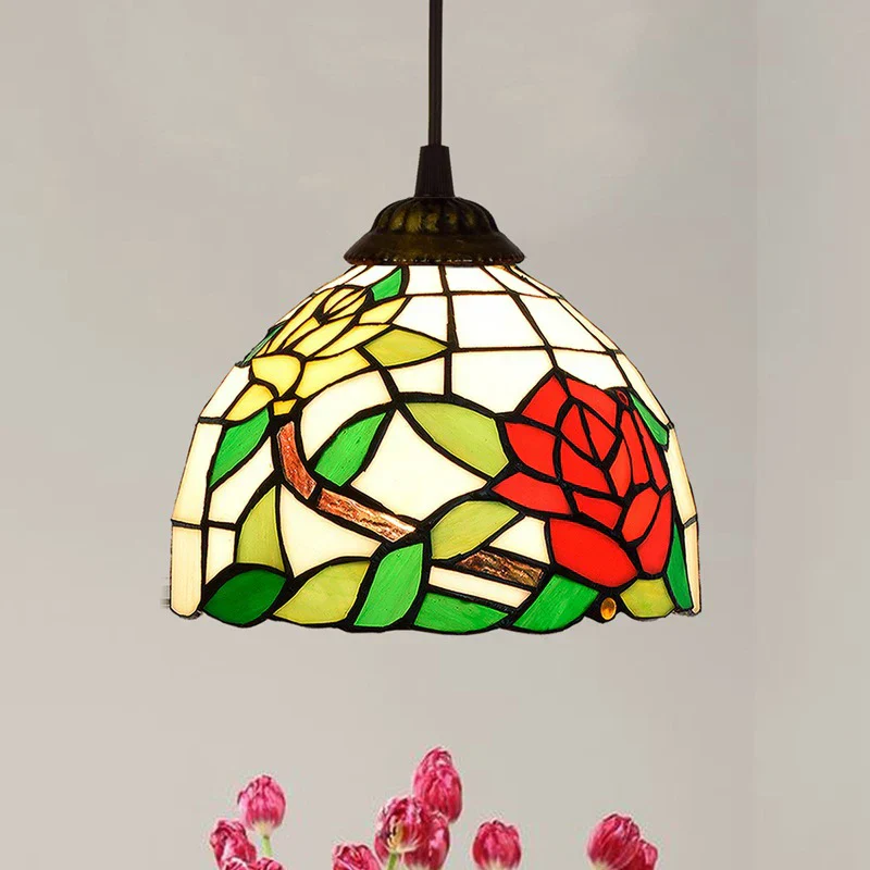 European Stained Glass Pendant Light 20cm Hanging Lamp Dining Bedroom Decor - Image 5