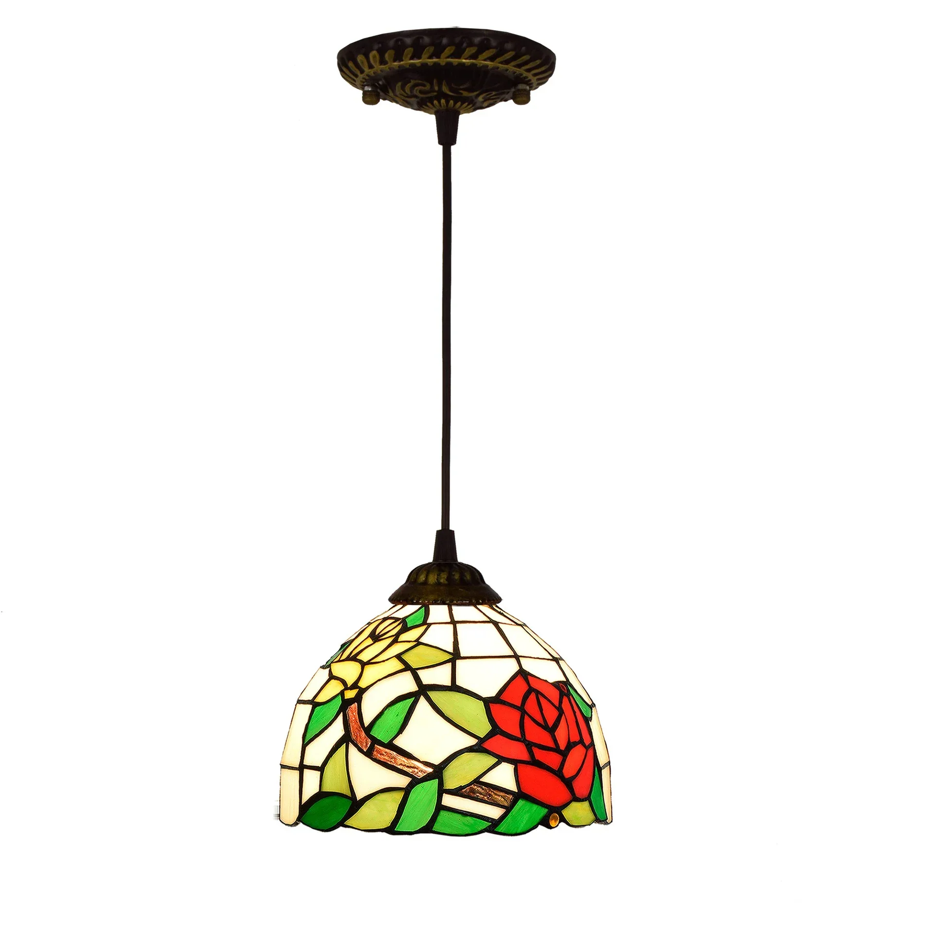 European Stained Glass Pendant Light 20cm Hanging Lamp Dining Bedroom Decor - Image 6