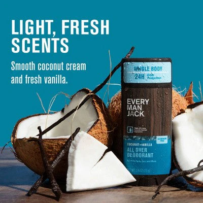 Every Man Jack All Over Solid Deodorant Coconut + Vanilla 2.6oz - Image 4