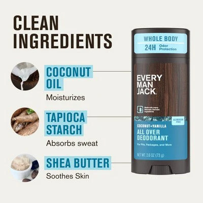 Every Man Jack All Over Solid Deodorant Coconut + Vanilla 2.6oz - Image 6