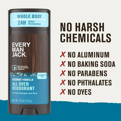 Every Man Jack All Over Solid Deodorant Coconut + Vanilla 2.6oz - Image 7