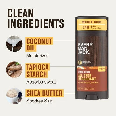 Every Man Jack All Over Solid Deodorant Fresh Citrus 2.6oz - Image 6