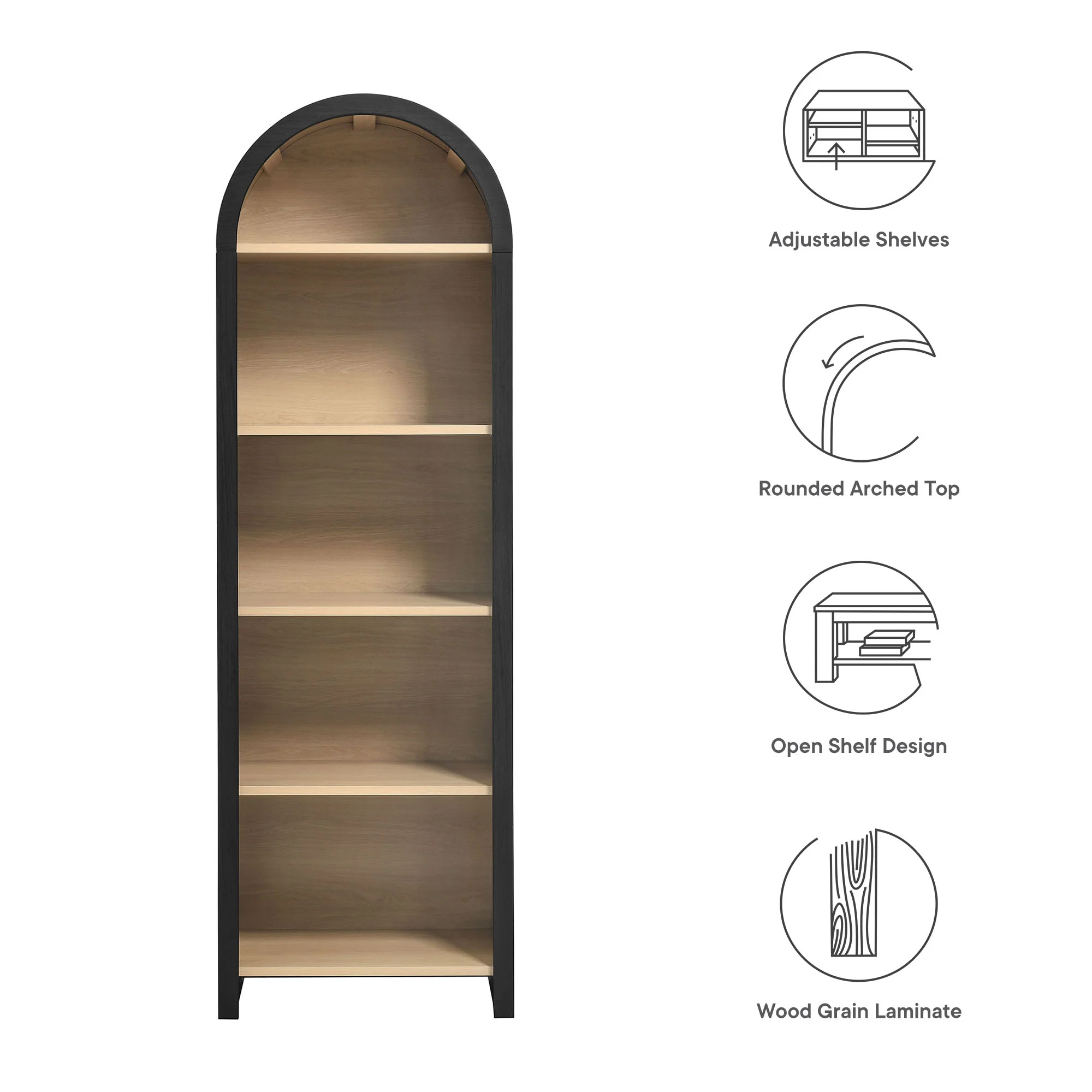 Evie Arched Narrow Bookcase Display Cabinet by Modway - Image 2