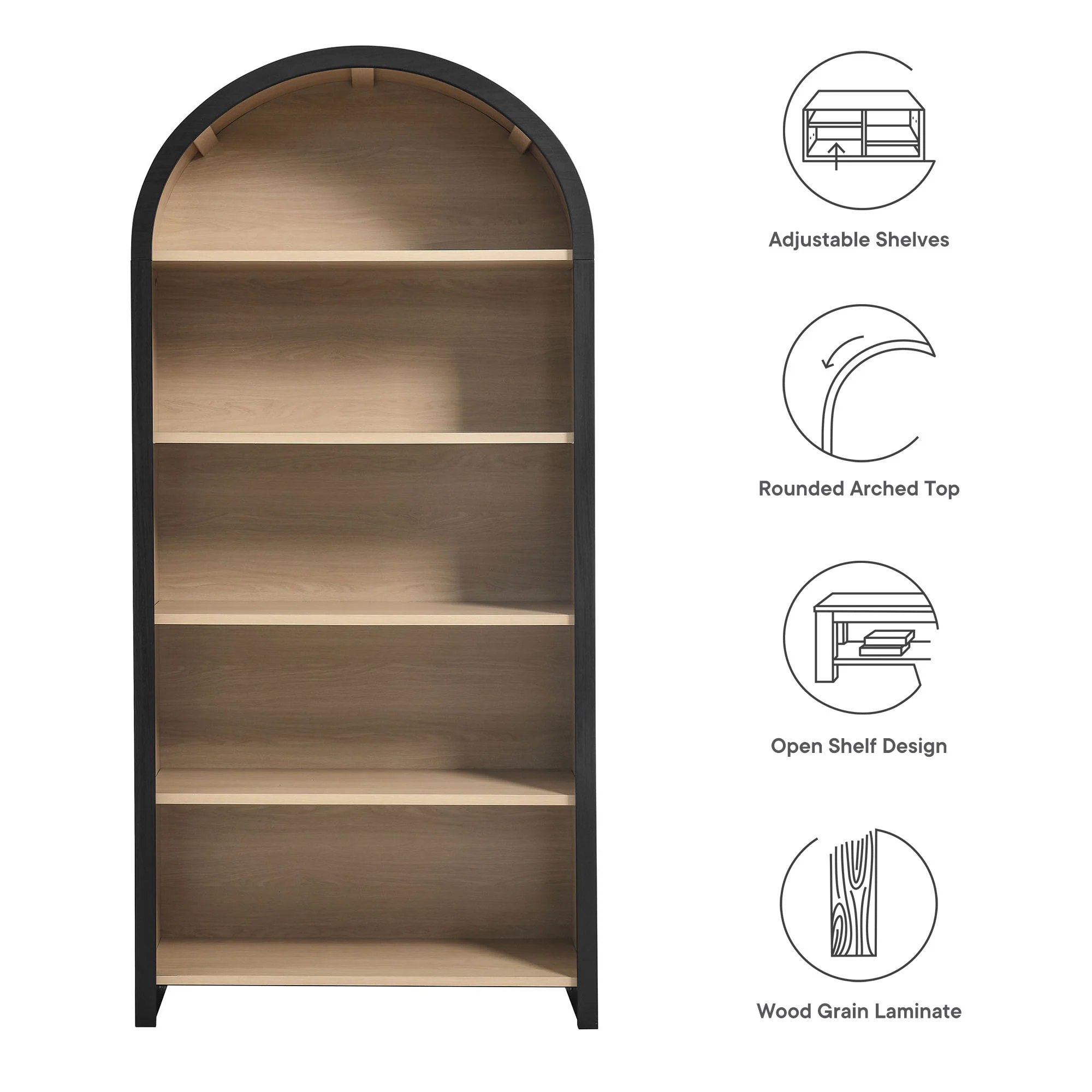 Evie Arched Wide Bookcase Display Cabinet by Modway - Image 2
