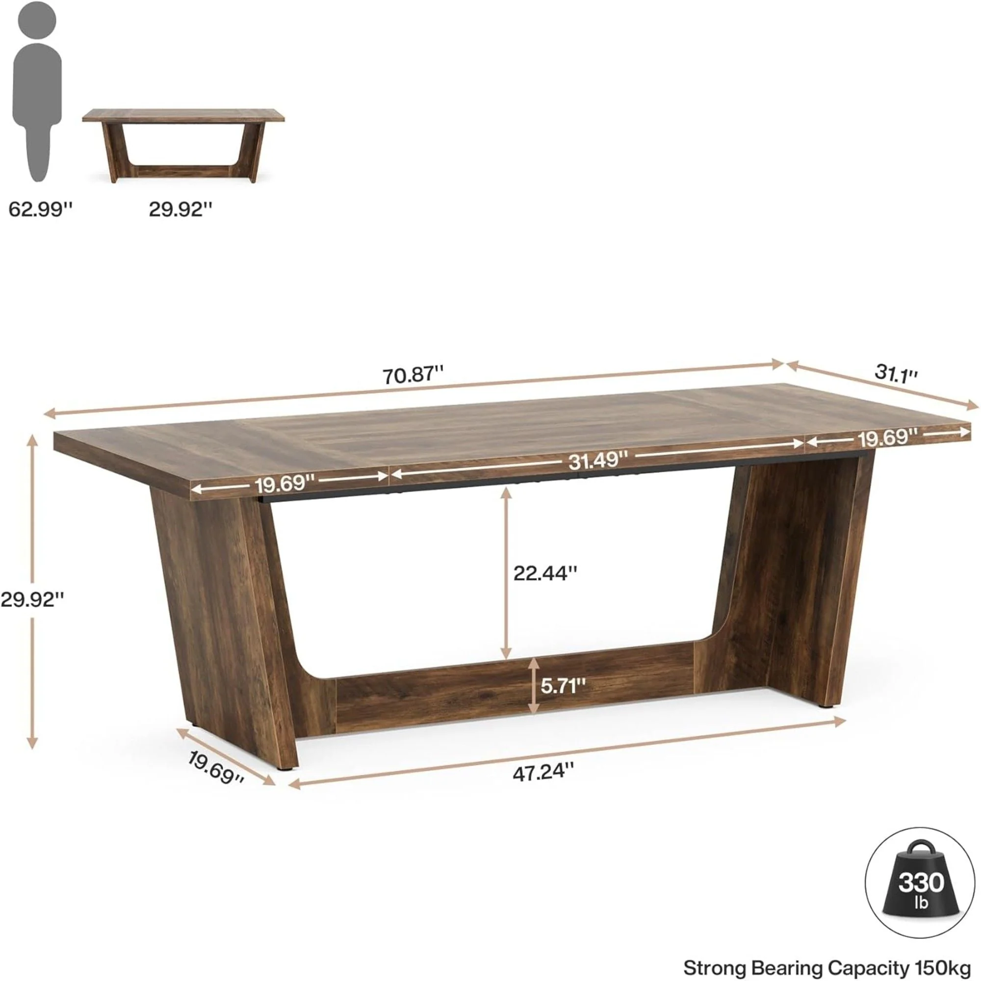 Executive Desk For Home Office, Computer Table With Pedestal, Large Writing Workstation - Brown - Image 4