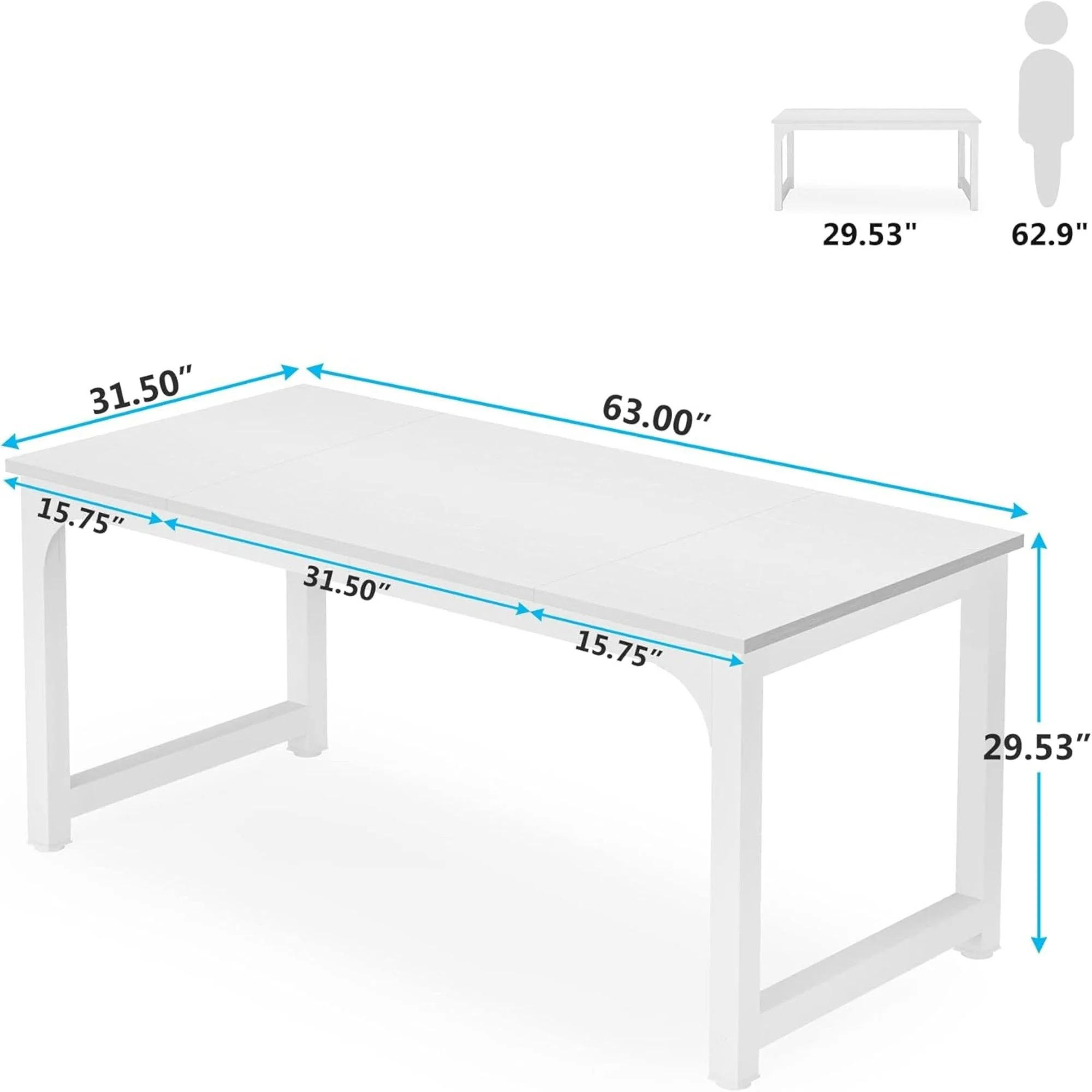 Executive Desk, Large Office Computer Workstation With Thick Frame - White - Image 2