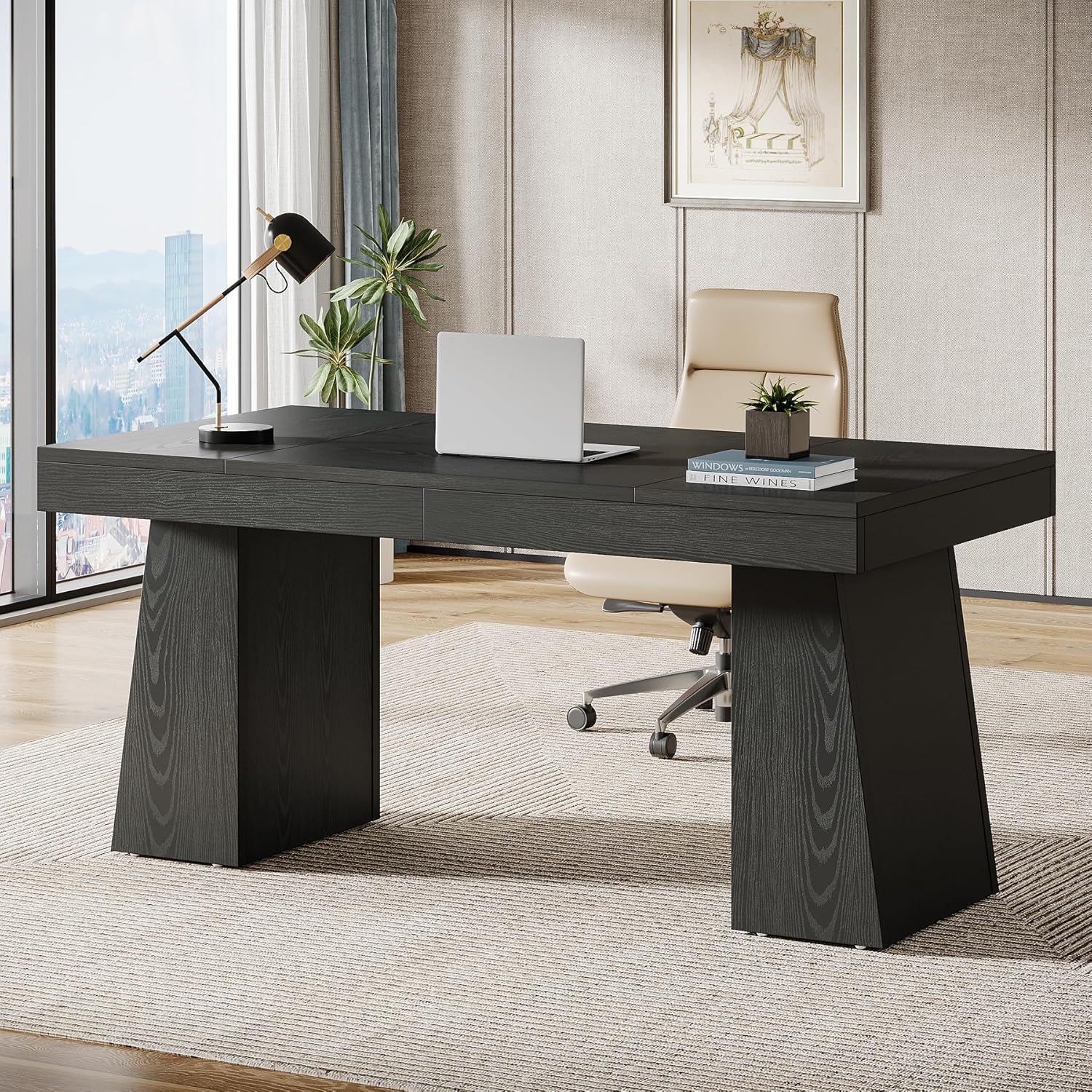 Executive Desk, Workstation With Double Trapezoid Base - Image 3