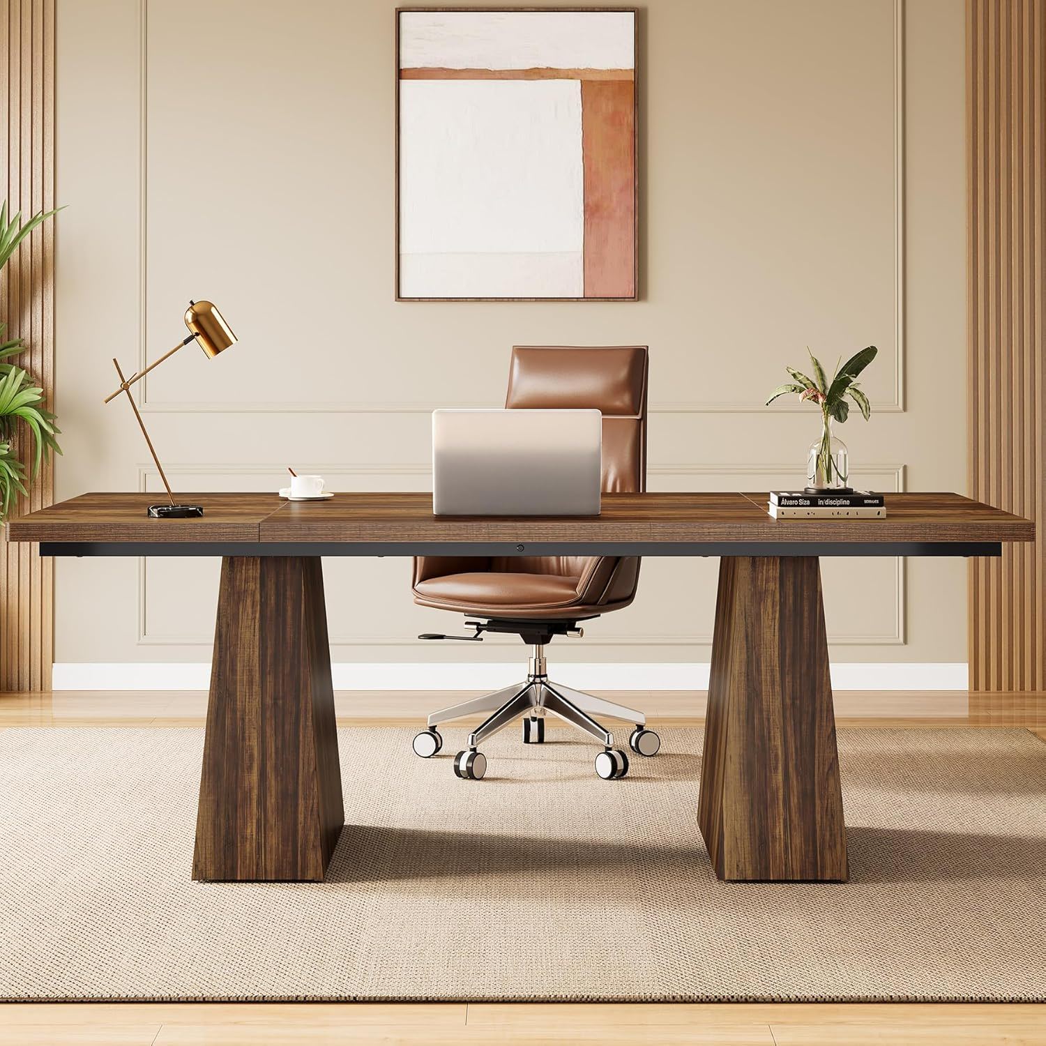 Executive Desk, Workstation With Double Trapezoid Base - Image 6