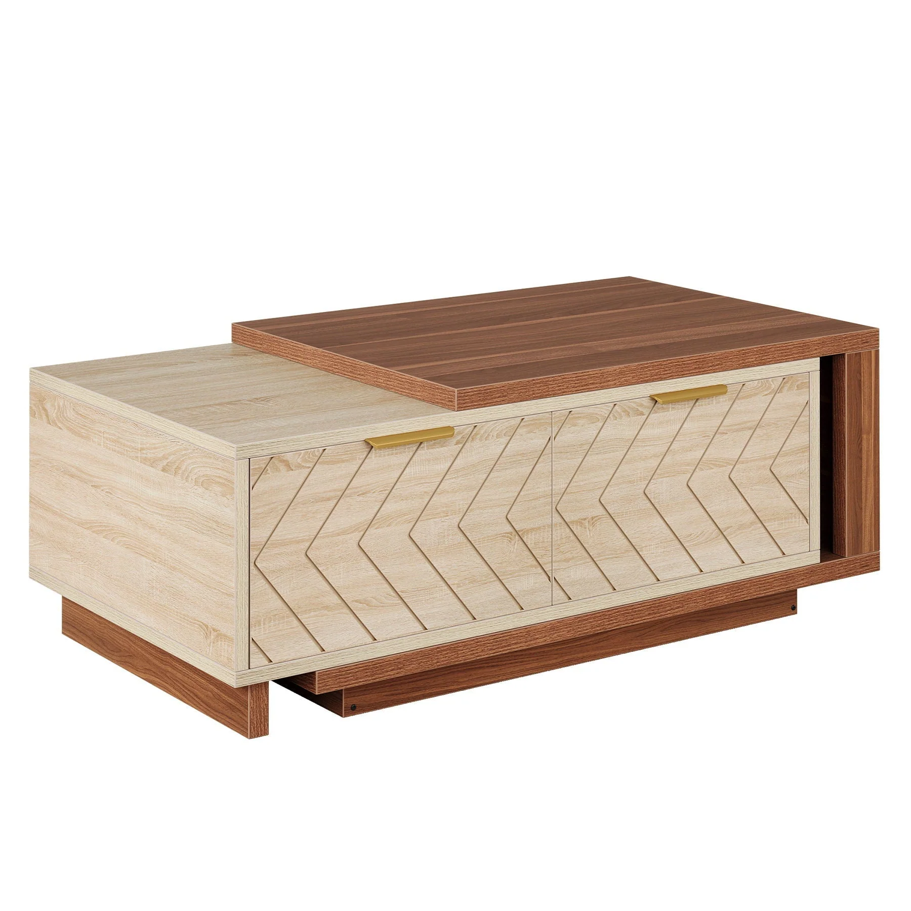 Extendable Coffee Table With 2 Storage Drawers, Dual Tone With Sliding Top, Hidden Storage - Walnut - Image 3