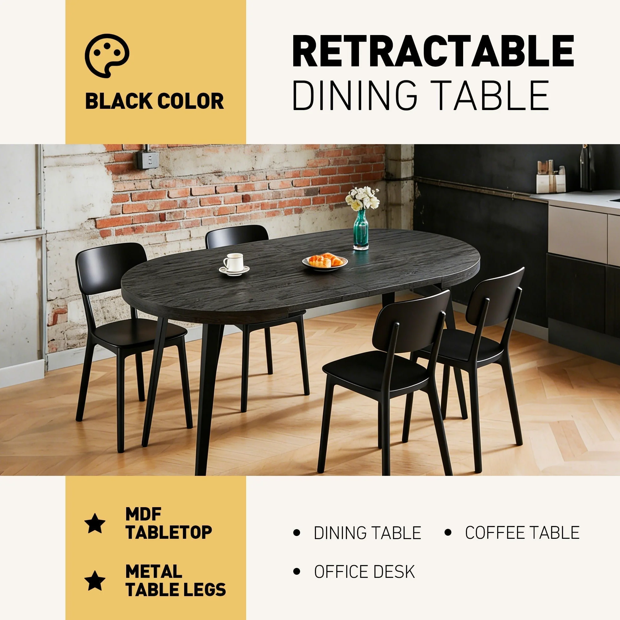 Extendable Dining Table - Black - Image 2