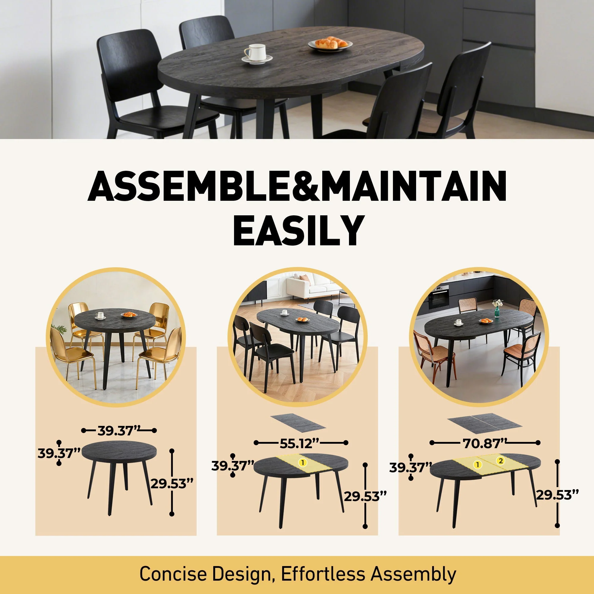 Extendable Dining Table - Black - Image 3