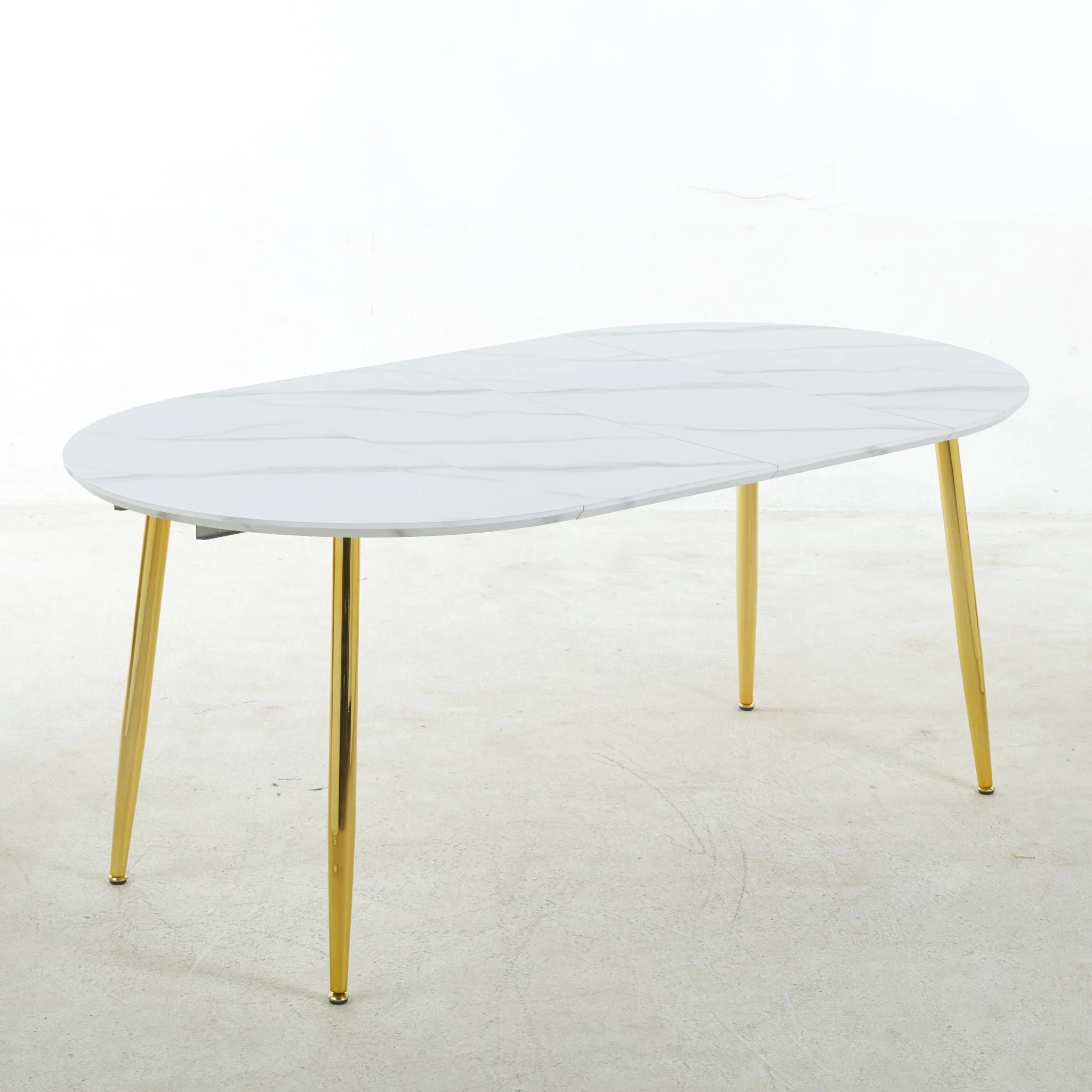 Extendable Oval Dining Table - White Marble - Image 2