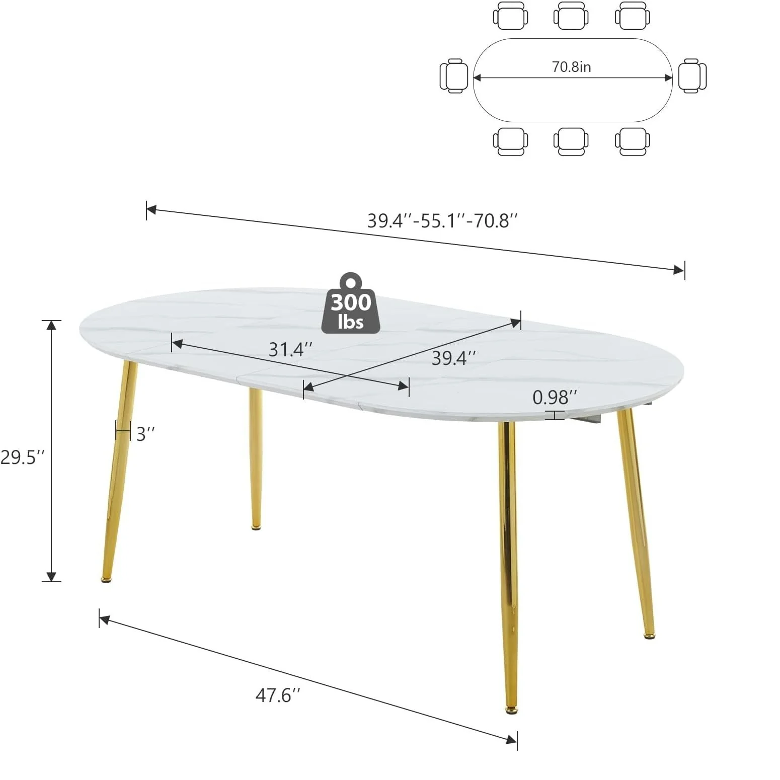 Extendable Oval Dining Table - White Marble - Image 4