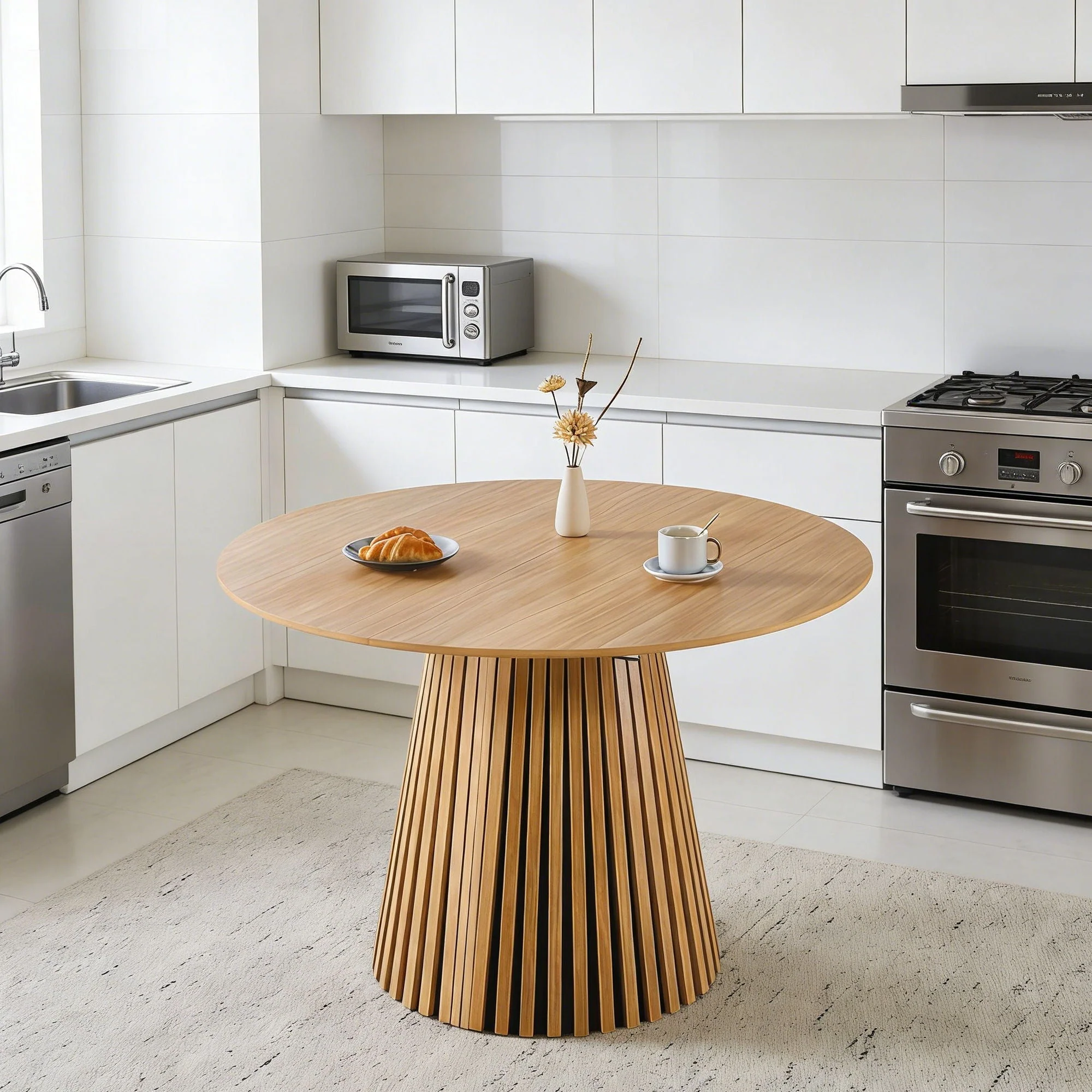 Extendable Pedestal Multifunctional Dining Table - Oak - Image 4