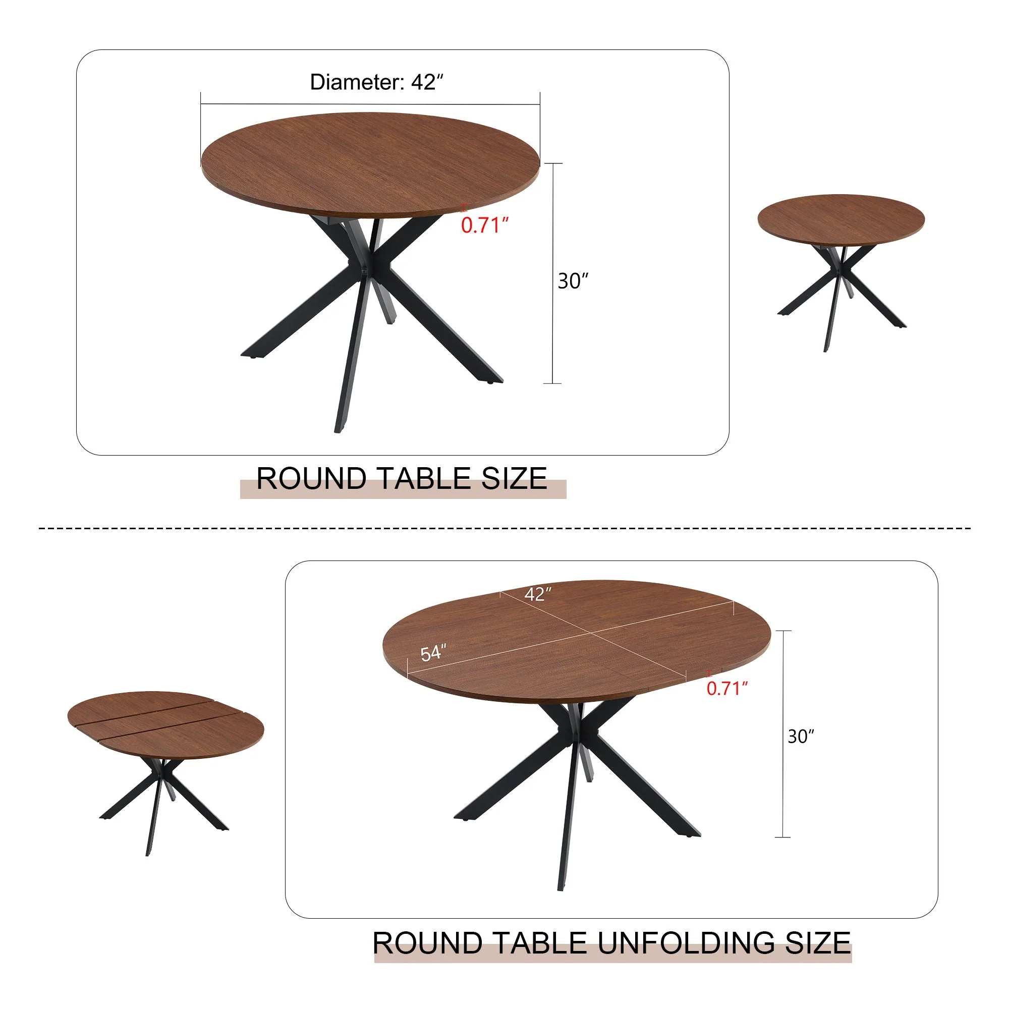 Extendable Round Dining Table - Walnut - Image 2