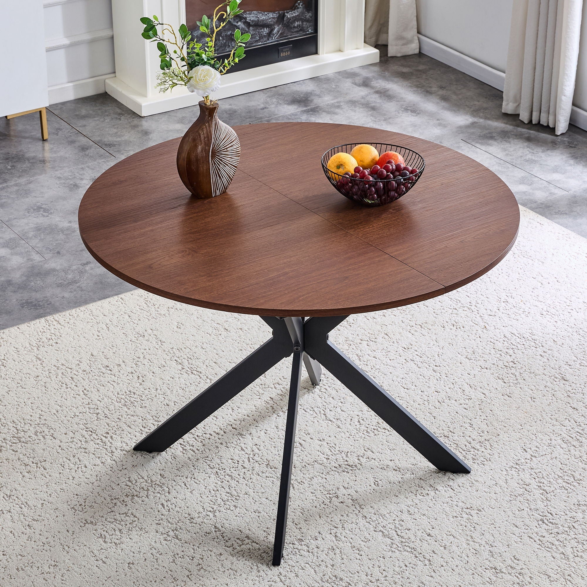 Extendable Round Dining Table - Walnut - Image 3
