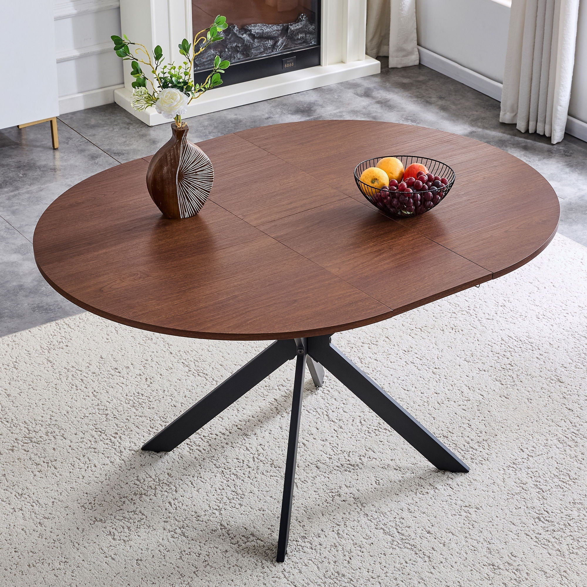 Extendable Round Dining Table - Walnut - Image 4
