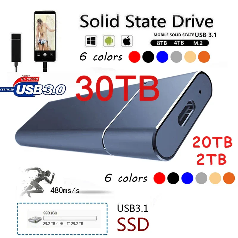 External Portable SSD 2TB 20TB 30TB USB 3.1 Type-C High Speed Drive - Image 2