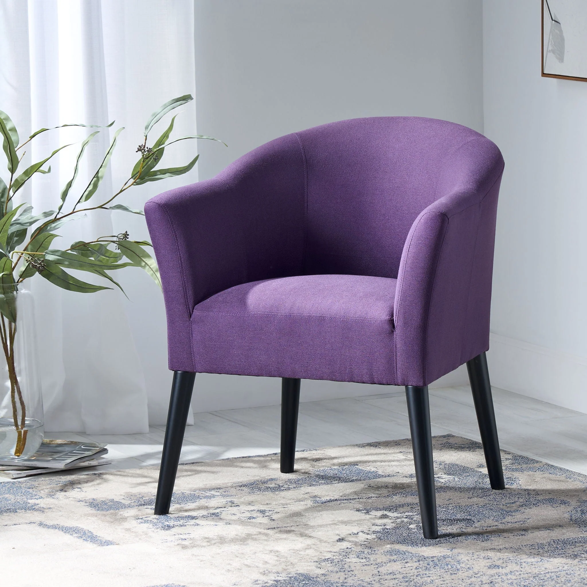 Fabric Arm Chair With Wooden Legs And Cushioned Seat - Plum - Image 3