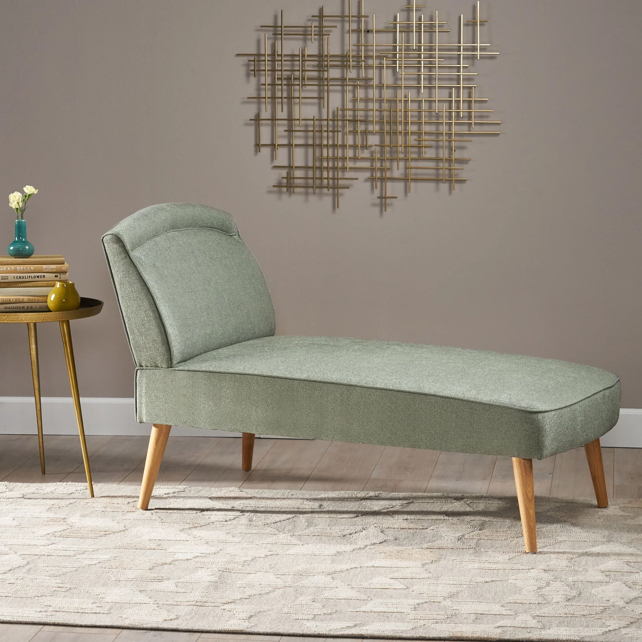 Fabric Chaise Lounge With Rubberwood Frame - Slate - Image 3
