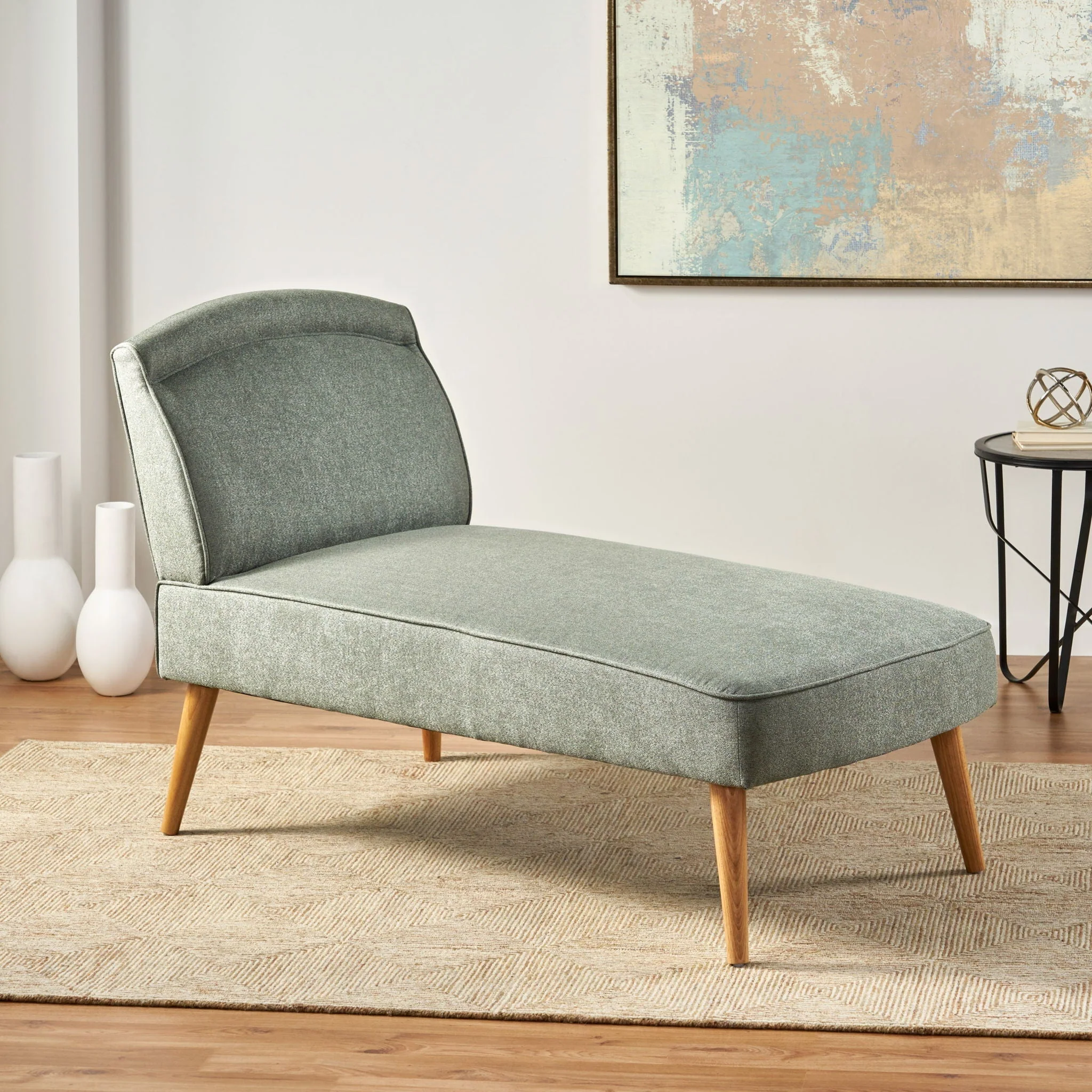 Fabric Chaise Lounge With Rubberwood Frame - Slate - Image 4