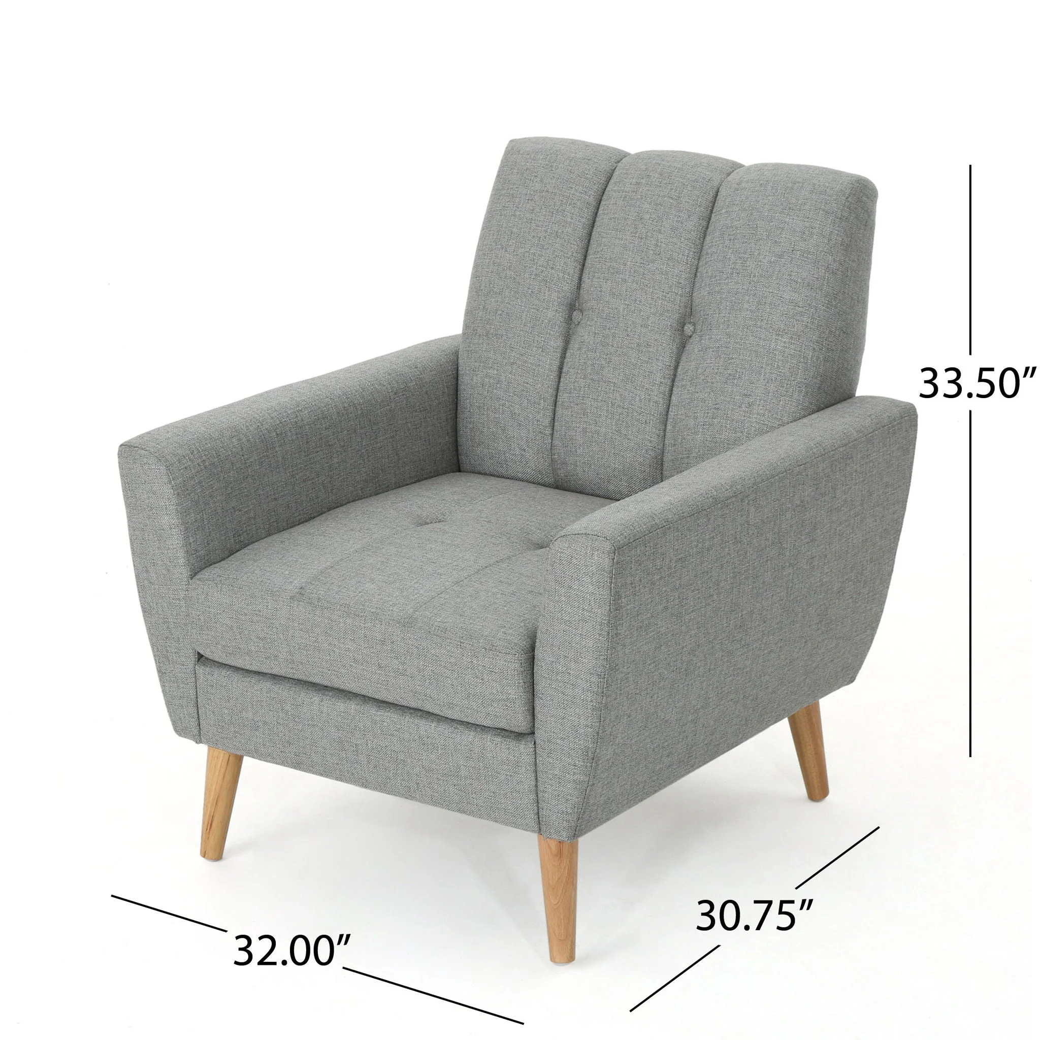 Fabric Channel Stitch Club Chair With Tufted Back - Gray - Image 2
